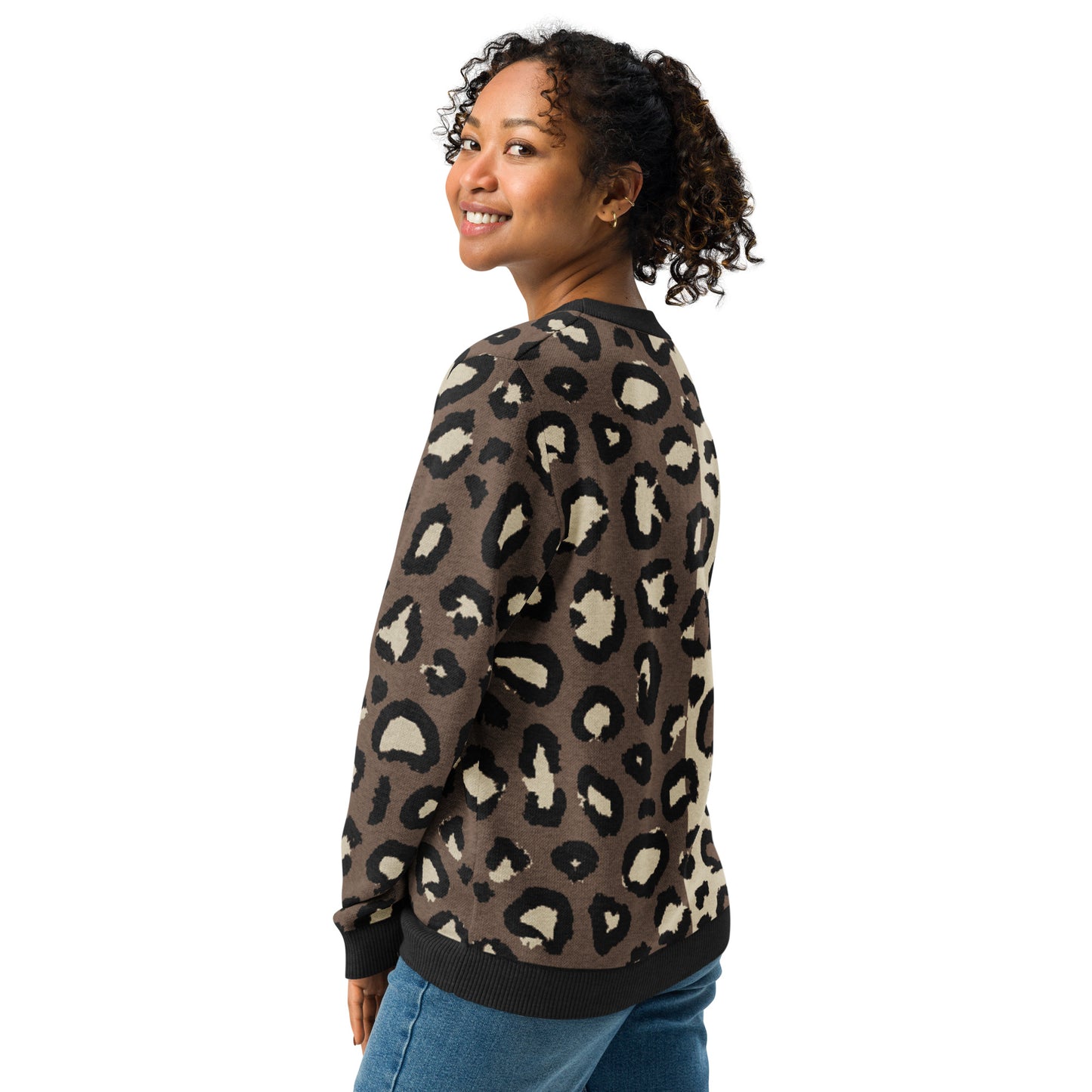 Leopard Knitted Crew Neck Sweater
