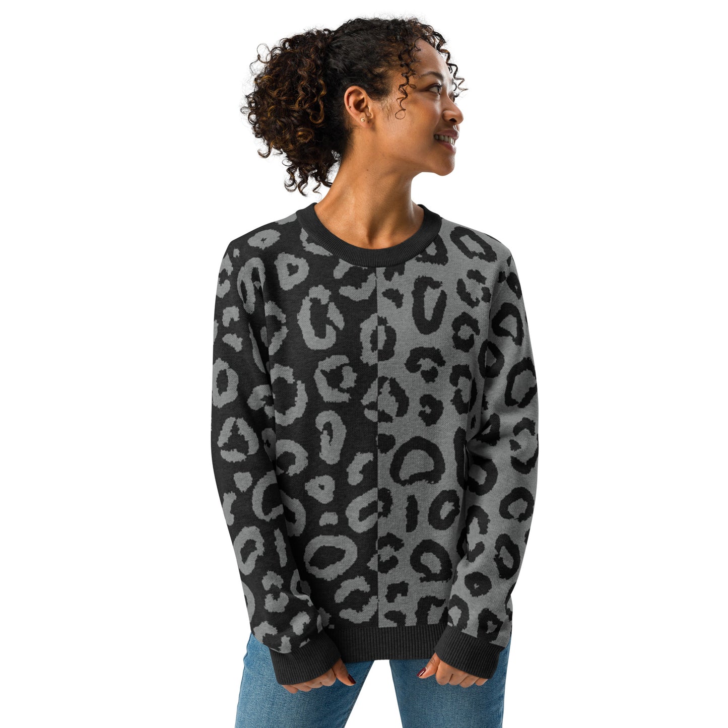 Leopard Knitted Crew Neck Sweater