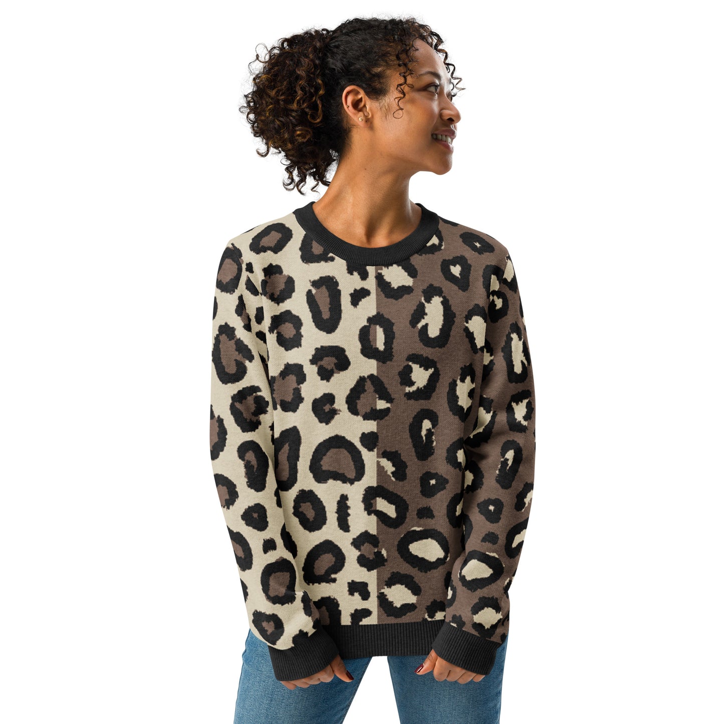 Leopard Knitted Crew Neck Sweater