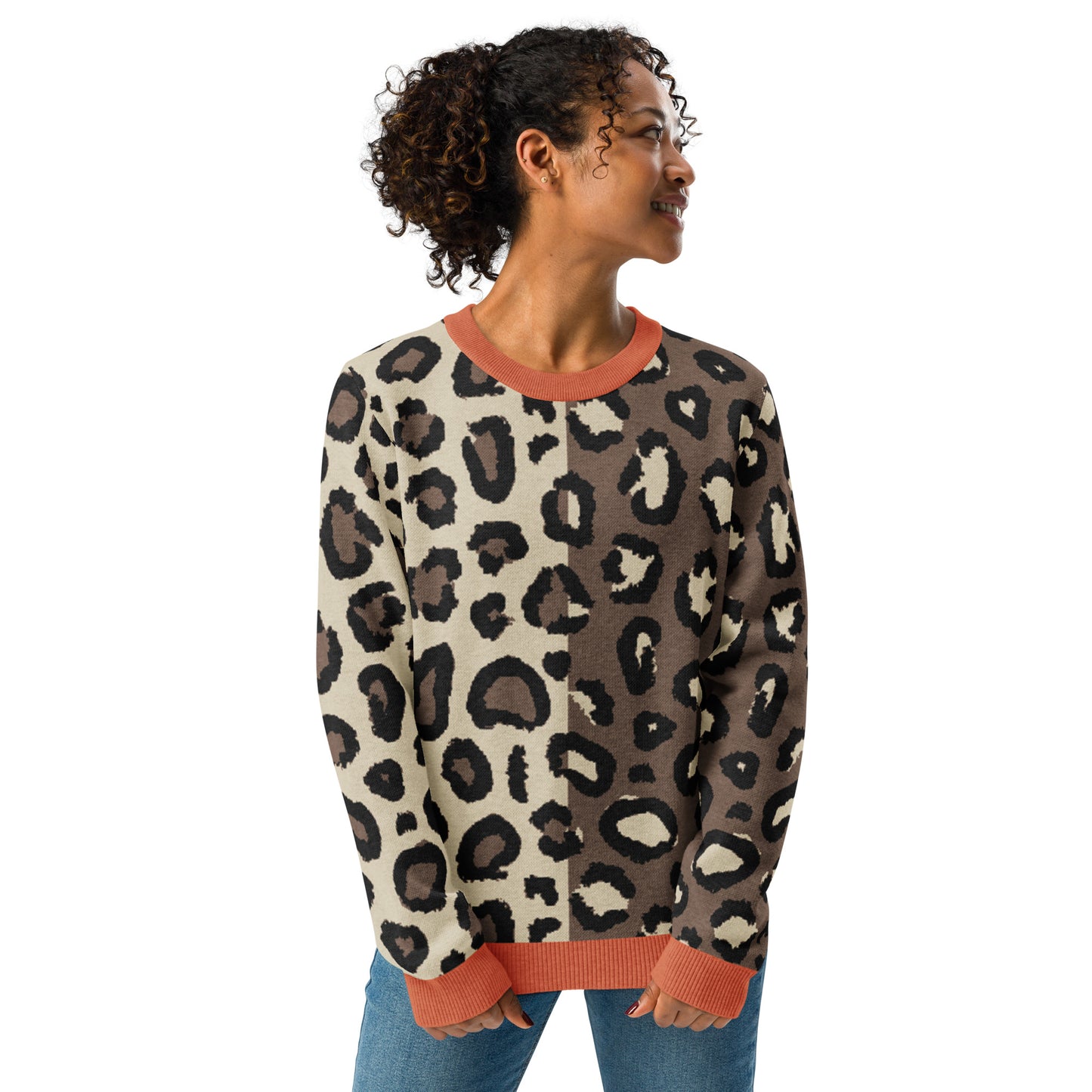 Leopard Knitted Crew Neck Sweater