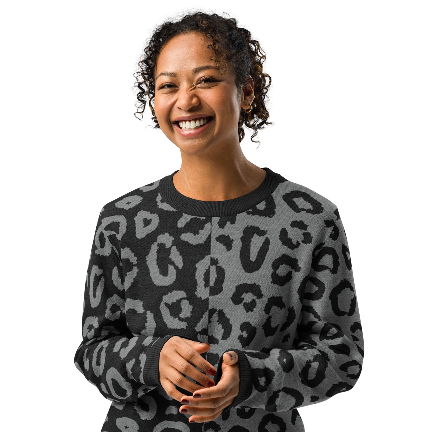 Leopard Knitted Crew Neck Sweater