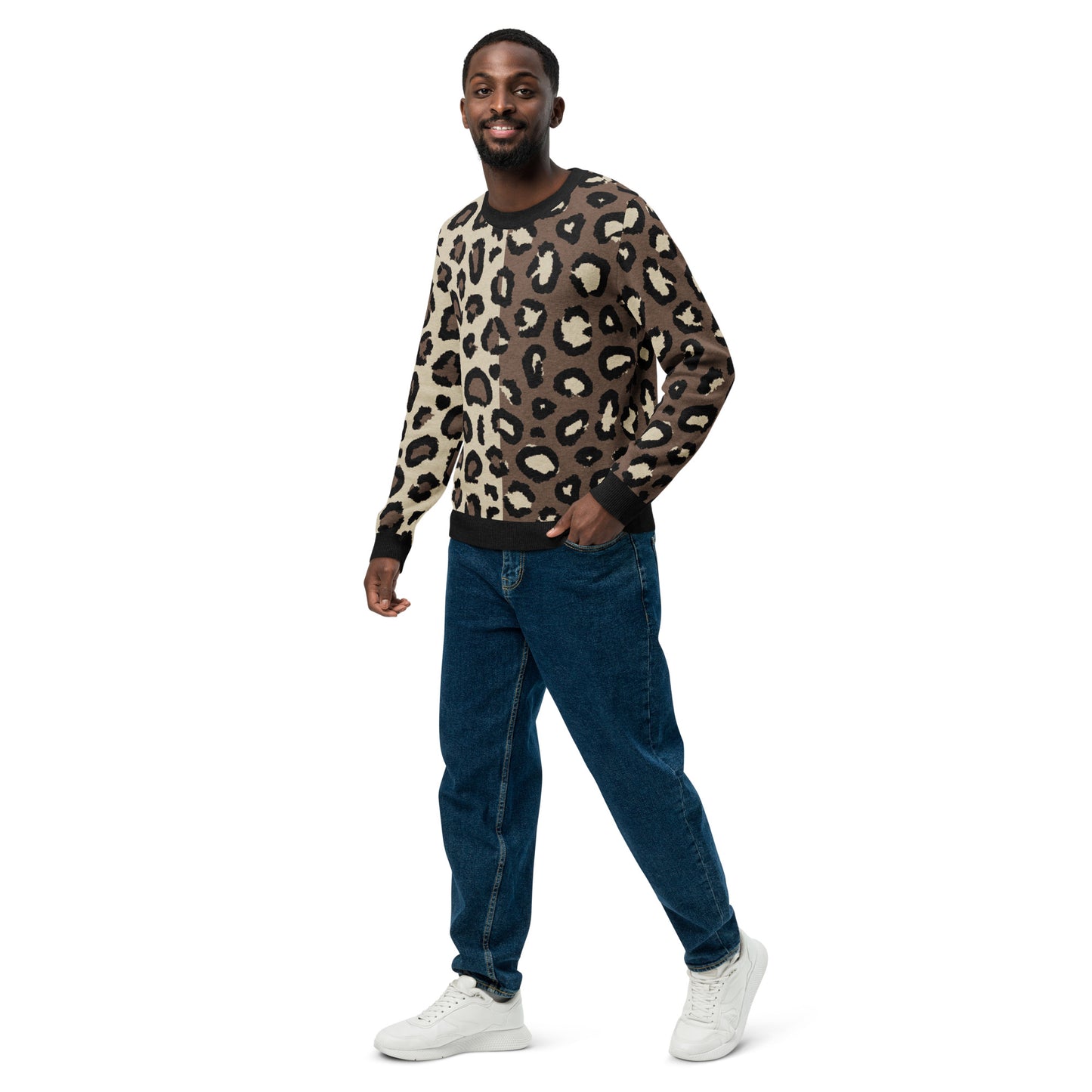 Leopard Knitted Crew Neck Sweater