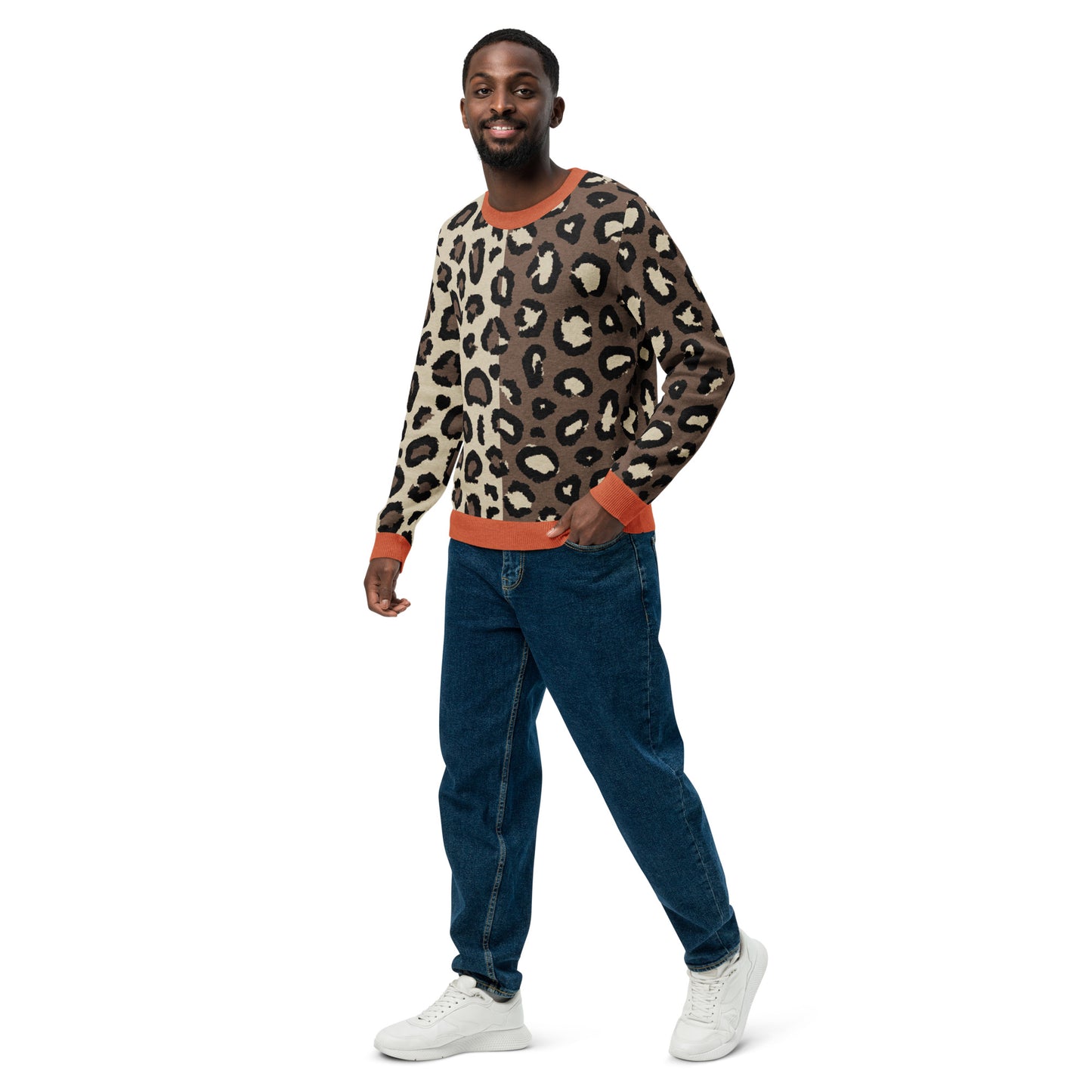 Leopard Knitted Crew Neck Sweater