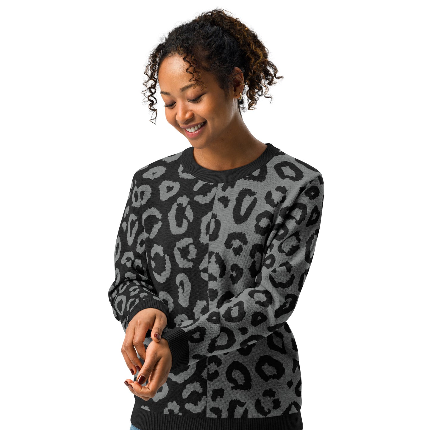 Leopard Knitted Crew Neck Sweater