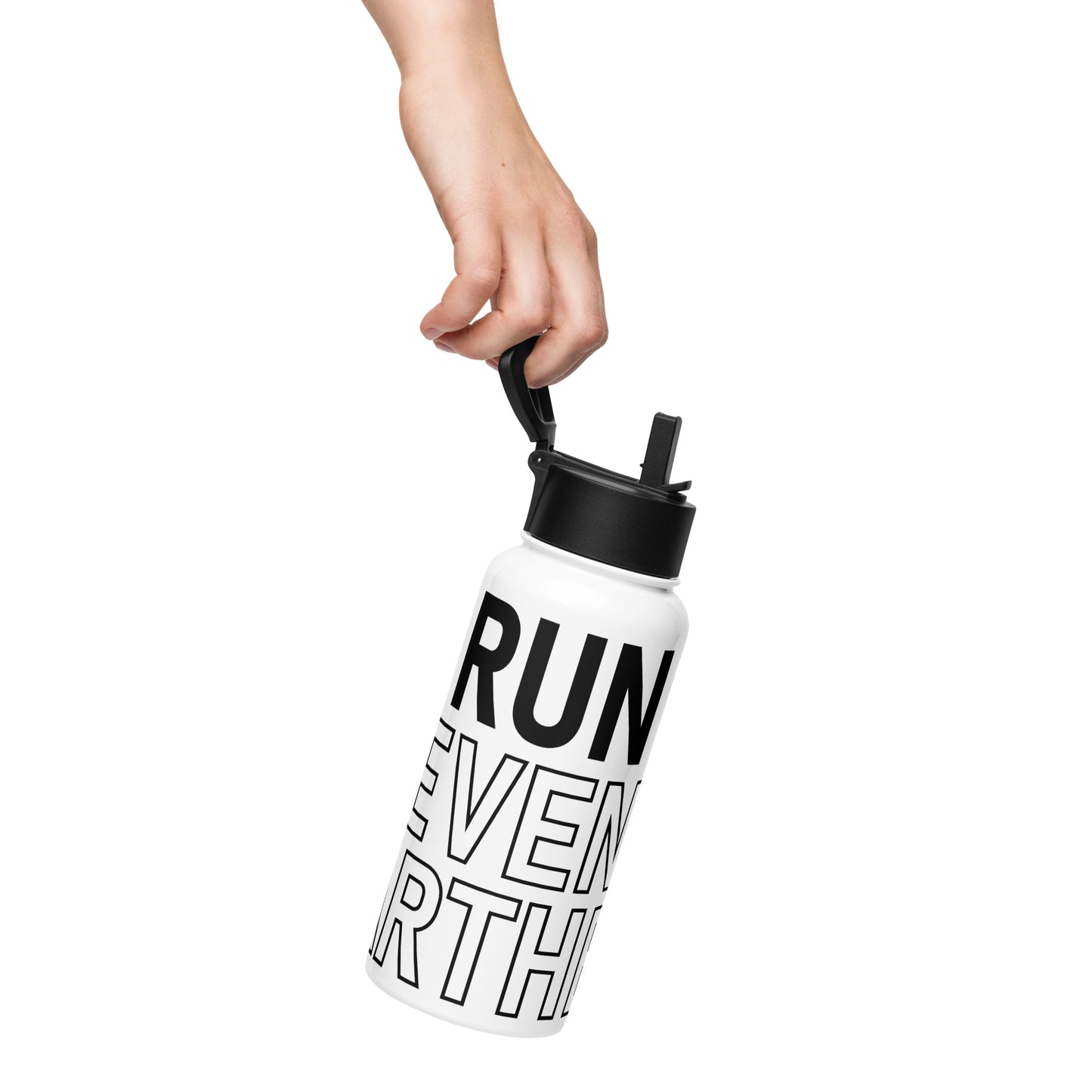 Run Even Farther Printed Stainless Steel Water Bottle with a Straw Lid