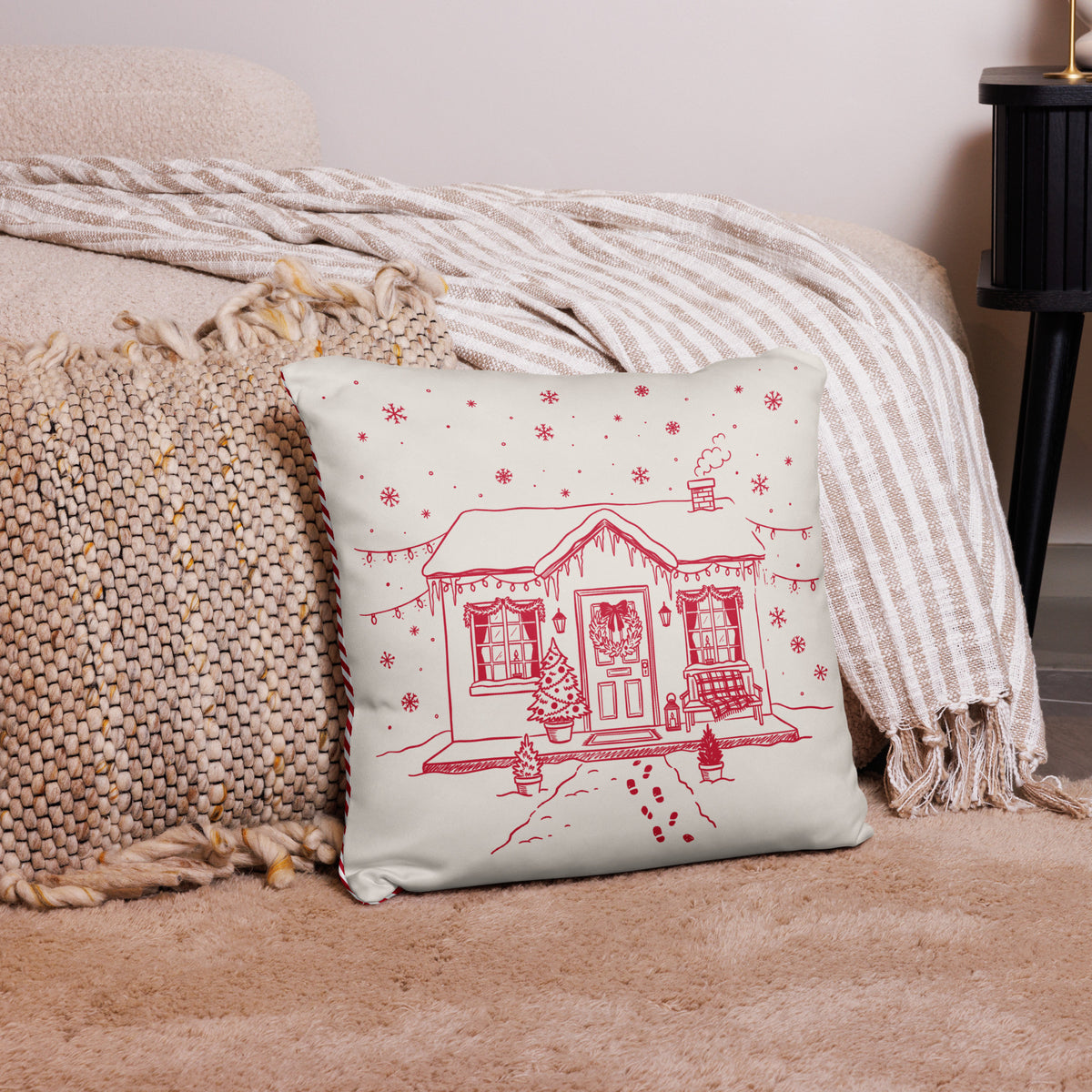 Christmas House Pillow Reversible to Stripes - Christmas Pillow