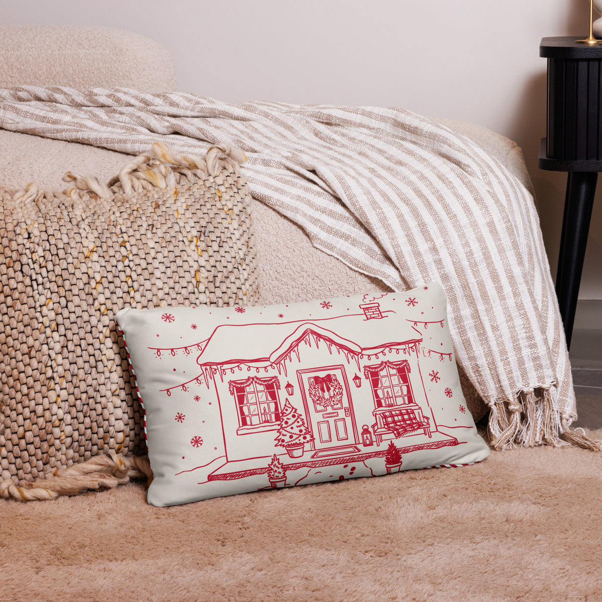 Christmas House Pillow Reversible to Stripes - Christmas Pillow