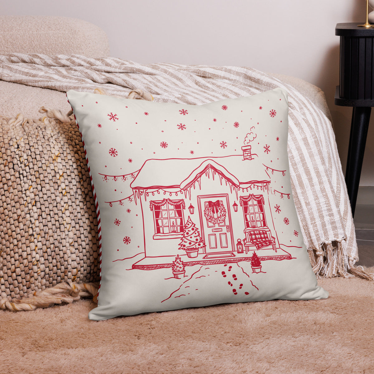 Christmas House Pillow Reversible to Stripes - Christmas Pillow