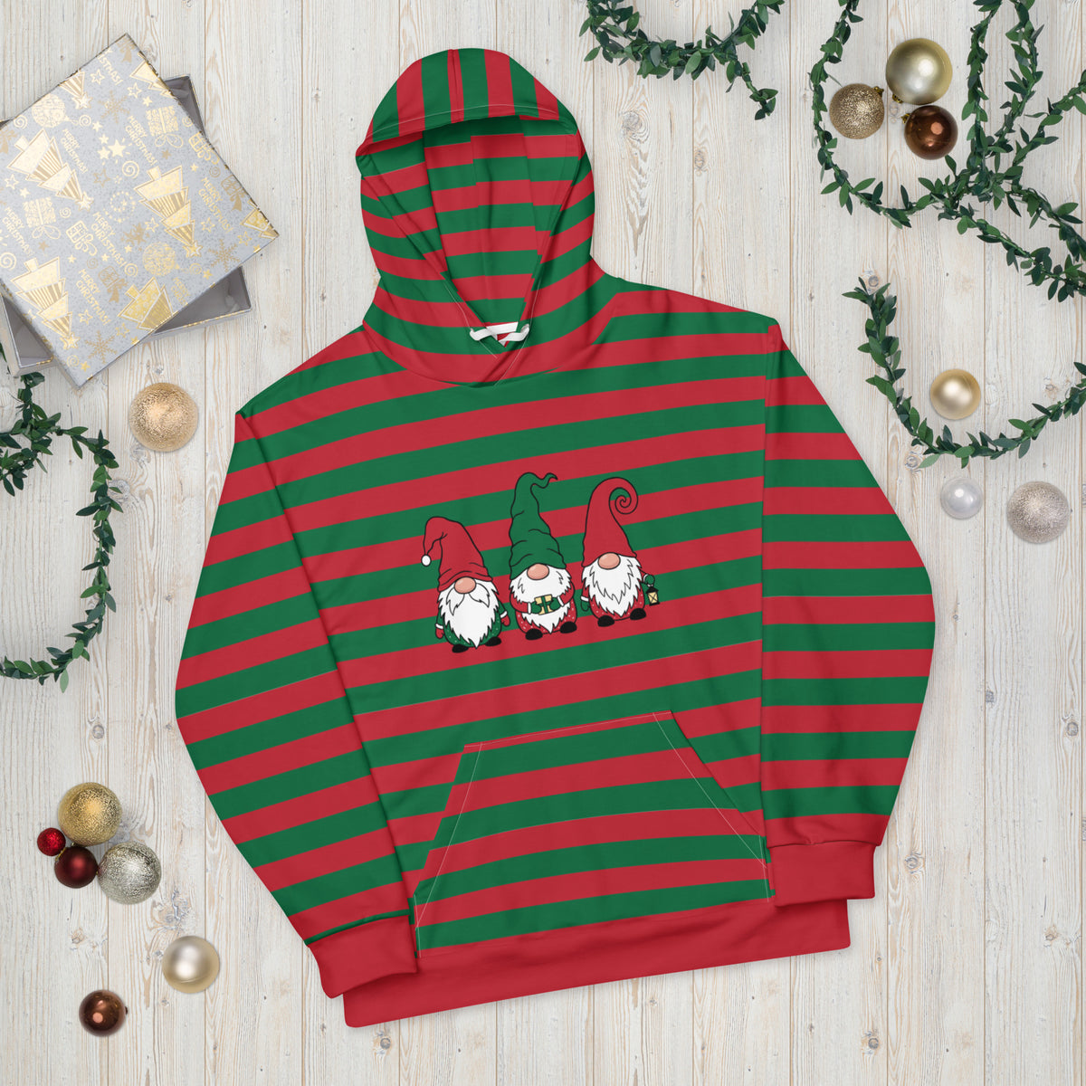 Striped Gnomes Unisex Hoodie - Christmas Hoodie - Christmas Sweater