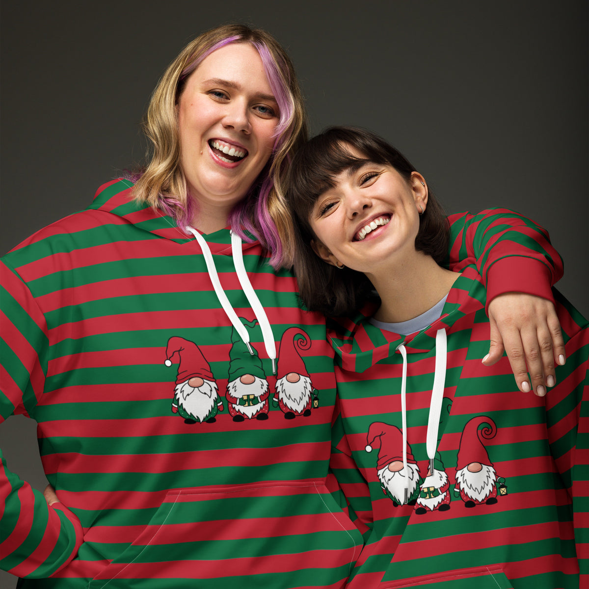 Striped Gnomes Unisex Hoodie - Christmas Hoodie - Christmas Sweater
