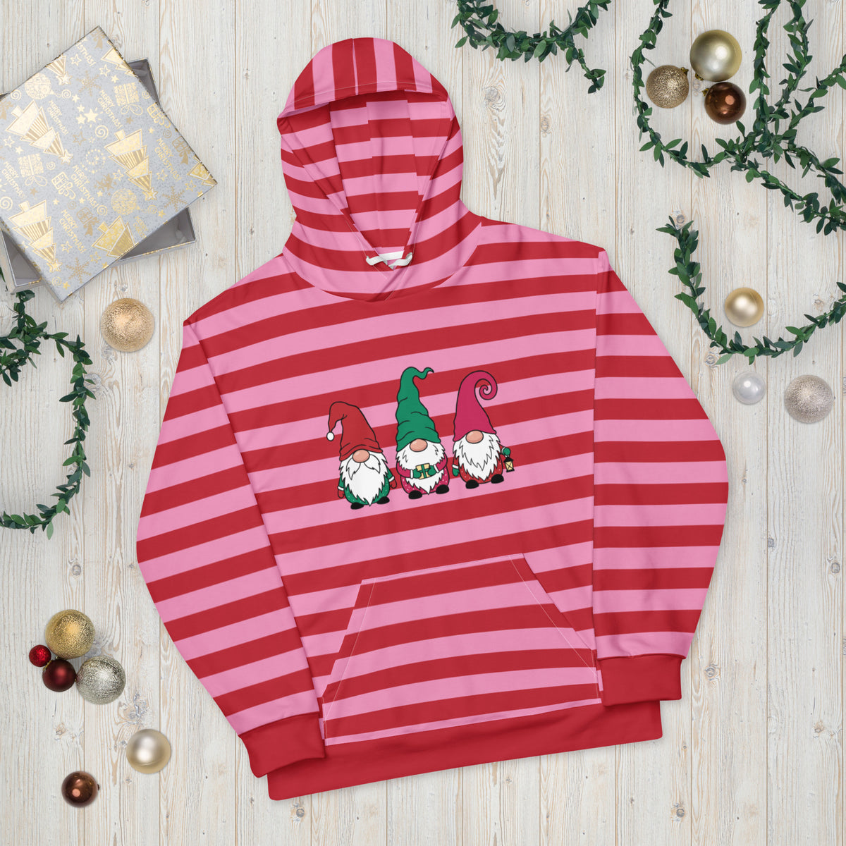 Striped Gnomes Unisex Hoodie - Christmas Hoodie - Christmas Sweater