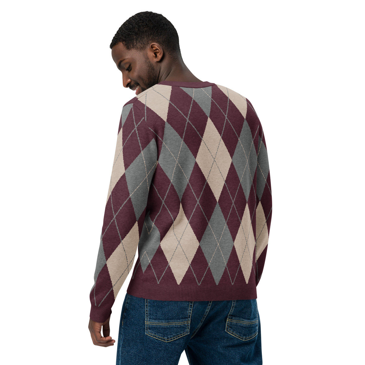 Argyle Knitted Crew Neck Sweater