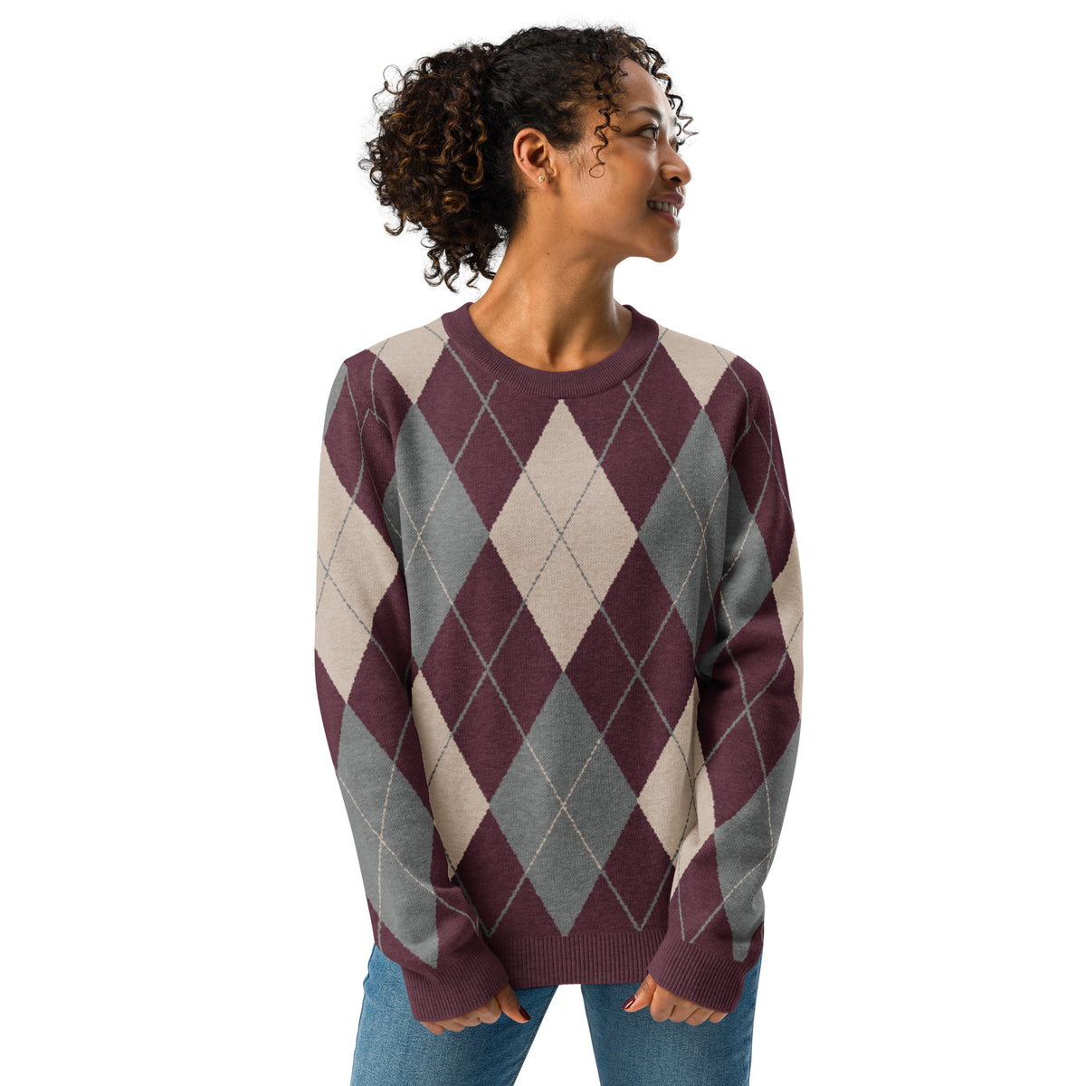 Argyle Knitted Crew Neck Sweater